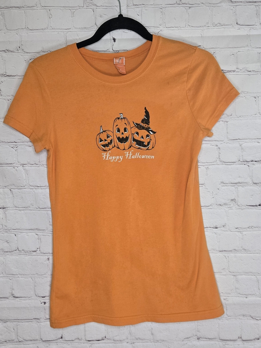 Vtg Y2k Novelty Halloween Pumpkin Baby Tee‎ Sz Small 2000s Pumpkin Witch hat